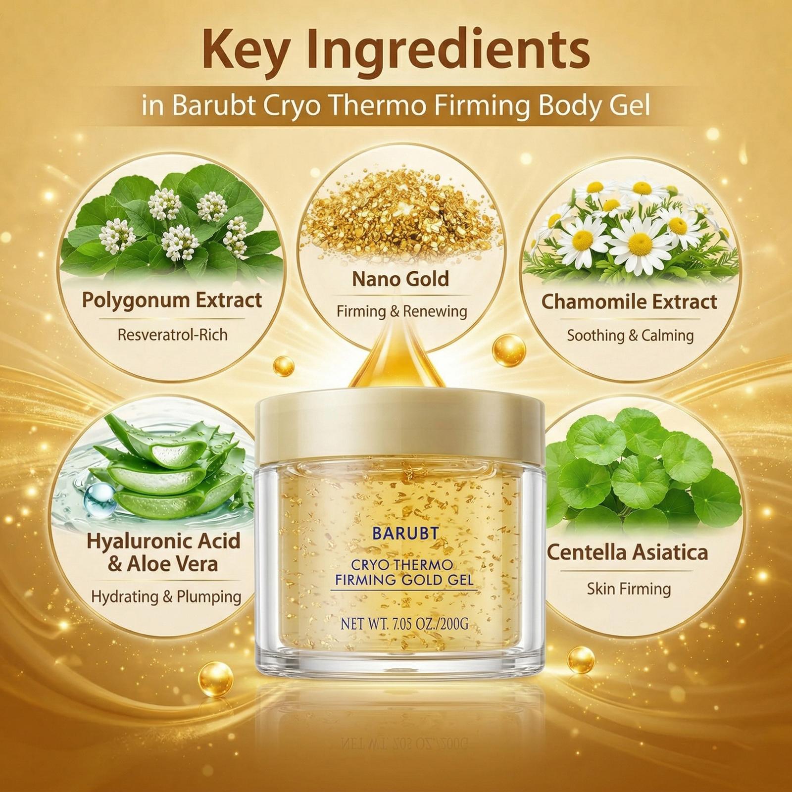 Cooling and Warming Firming Gold Gel 200g- Skin Tightening Cream for Body, Nano Gold & Hyaluronic Acid, Skin Gel for Belly Thigh Butt Arms, Smoothing & Moisturizing
