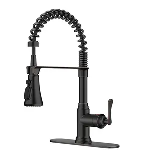 FORIOUS Antique Kitchen Faucet, Pull Down Sprayer, Oil Rubbed Brown, 3 Modes High Arc, Stainless Steel Deck Plate, Fit 1 or 3 Hole, Kitchen Bar Camper Home Fixtures Switch