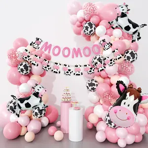 Pink Cow Balloons Garland Arch Kit, 141Pcs Pastel Pink Confetti Cow Print Balloons MOOMOO Banners Foil Cow for Western Cowboy Cowgirl Farm Animal Themed Baby Shower Birthday Party Decorations Supplies Thick