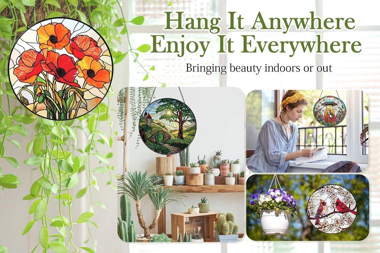 Wildflowers Stained Glass Suncatcher: Hanging Window Decor, Colorful Indoor Suncatcher, Unique Gift for Women