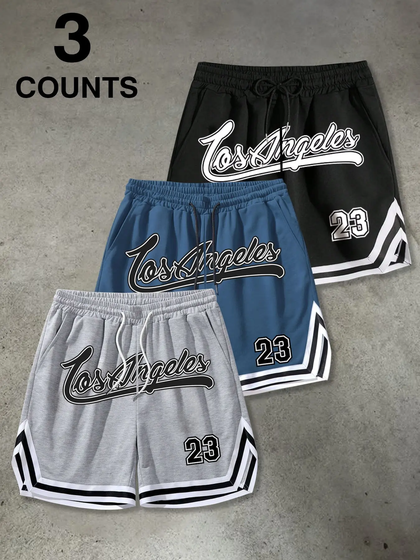 Men's Casual Basketball Shorts, Los Angeles 23 Print, Vintage Sportswear Streetwear Shorts for Men, Athleisure Shorts, Casual Sports Bottoms