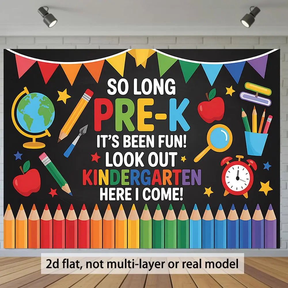 2D Flat Banner Polyester Photography Backdrop, Back to School Pre-K Kindergarten Theme, HD Digitally Printed Soft Lightweight Foldable Background Cloth for School Events, Graduation Parties, Classroom Decor, Photo Booths, and Stud