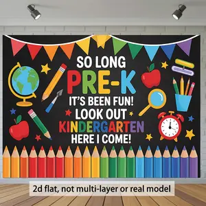 2D Flat Banner Polyester Photography Backdrop, Back to School Pre-K Kindergarten Theme, HD Digitally Printed Soft Lightweight Foldable Background Cloth for School Events, Graduation Parties, Classroom Decor, Photo Booths, and Stud