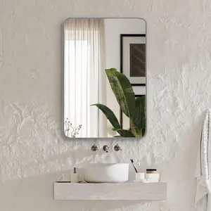 22x30 Inch Silver Aluminum-Framed Rectangular Bathroom Mirror for Vanity, 4mm HD Shatterproof Film, MDF Backboard, Modern Decorative Makeup Vanity Mirror for Indoor Use (Bedroom, Entryway)