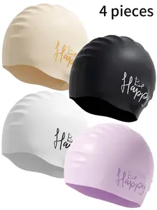 4-Pack Silicone Swim Caps for Women with Long Hair, Extra Large Size, Soft High Elasticity, Non-Slip Texture Secure Fit No Tightening, Waterproof Durable Swimming Caps for Pool Beach Water Sports, Comfortable for All-Day Wear