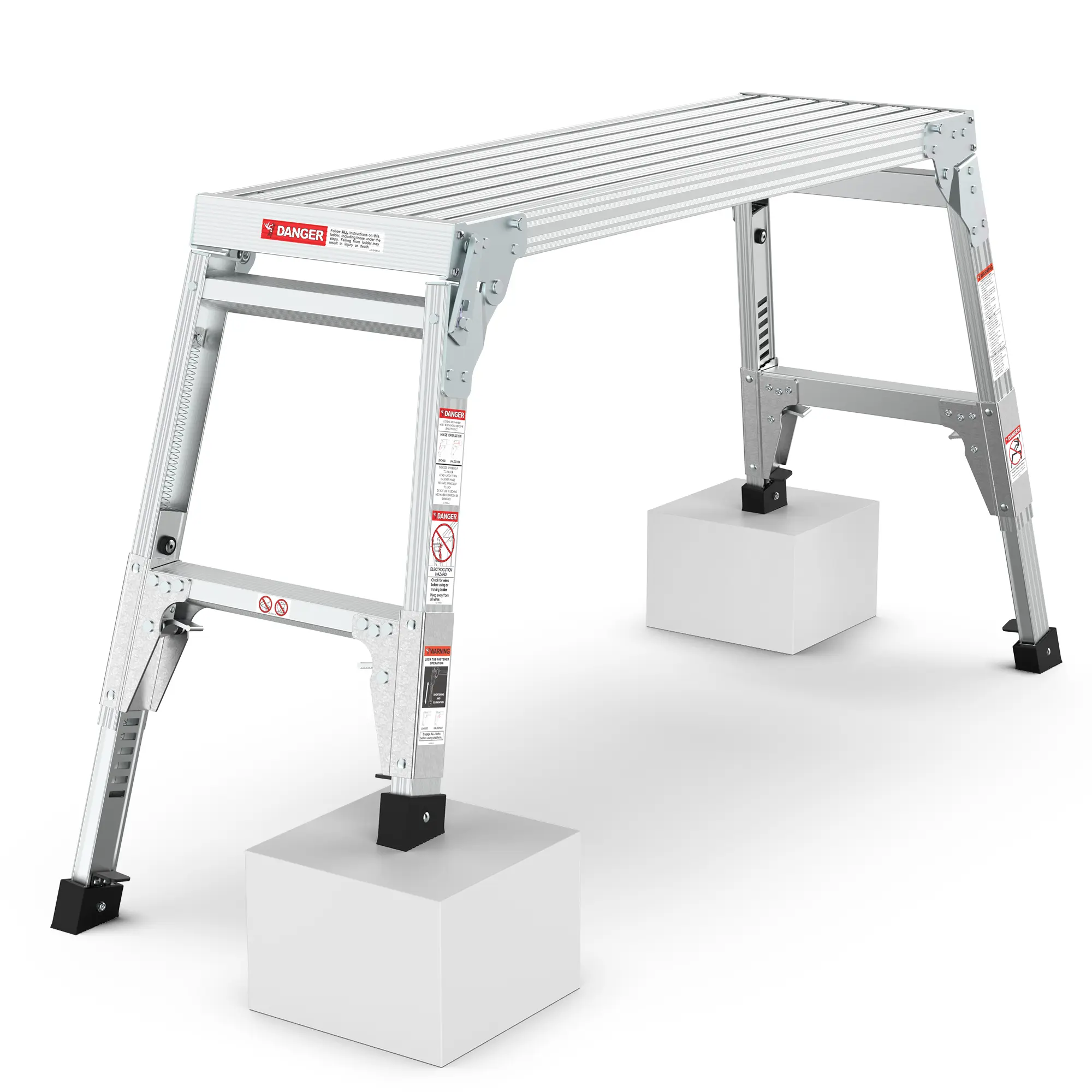 Folding Aluminum Work Platform 40" Wide, Telescopic Legs Adjust 22"-27.5" - Portable Step Stool Work Bench with Non-Slip Rubber Feet, Heavy Duty for Uneven Ground, Stairs, Painting & Construction