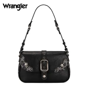 Wrangler Shoulder Bag for Women Leopard Hobo Purse Underarm Handbag with Buckle, Studs & Crossbody Strap