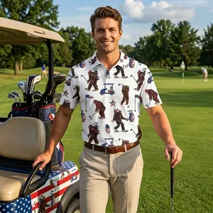 Funny Bigfoot Patriotic Golf Polo – Retro Shirt for Men