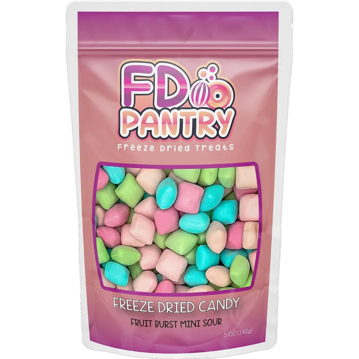 Freeze Dried Fruit Bursts Candy - Mini Sour l Hard Candy Mix 5oz Treat Snack Gift Bag Cherry, Strawberry, Blue Raspberry, Watermelon Freeze-Dried Candies