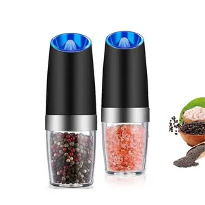 2-Pack Gravity Sensor Pepper Mill Set, Outdoor Camping Kitchen Cooking Spice Grinder, Adjustable Coarseness Electric Seasoning Tool with LED Light, Battery Operated Gift for Birthdays & Christmas,TikTok Shop Black Friday