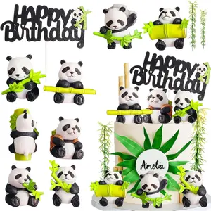 15 pcs panda cake toppers bamboo tree cake toppers panda birthday party decor panda cupcake topper