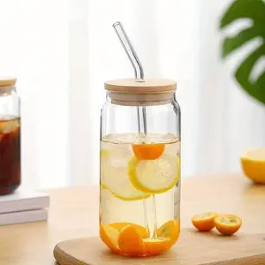 Glass Cup with Lid & Straw, Glass Tumbler, Ideal for Iced Coffee, Cocktails, Beer, Whiskey, Soda, Matcha, 16 Oz Glassware, Perfect Drinkware, Glass Cup Set