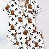 Spring Summer Women's Sleepwear Set Pajama Pjs, Open Front Lapel Short Sleeve Shorts, Highland Cow Theme Print, Casual Homewear Loungewear