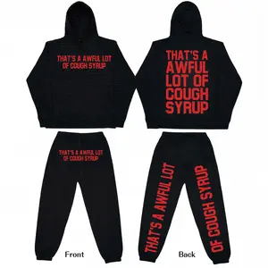Aesthetic Cough Syrup Print Black Hoodie & Pants Set - Unisex Urban Streetwear Outfit