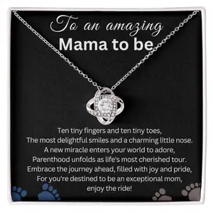 Mama to Be Baby Feet Love Knot Necklace; Cute Gift for Baby Shower, Expecting Moms, Pregnancy Keepsake