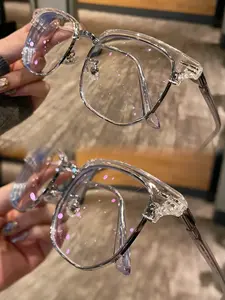 Frozen II Aesthetic Clear Frame Blue Light Blocking Glasses Y2K Retro Nerd Square Eye Protection TikTok Viral Anti Eye Strain Computer Gaming Eyewear Amazon Hot Search Silver Detail Fashion Glasses