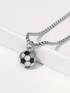 Fashion 3D Soccer Football Stainless Steel Pendant Necklace For Men Inspirational Gifts Sport Jewelry Statement Necklace