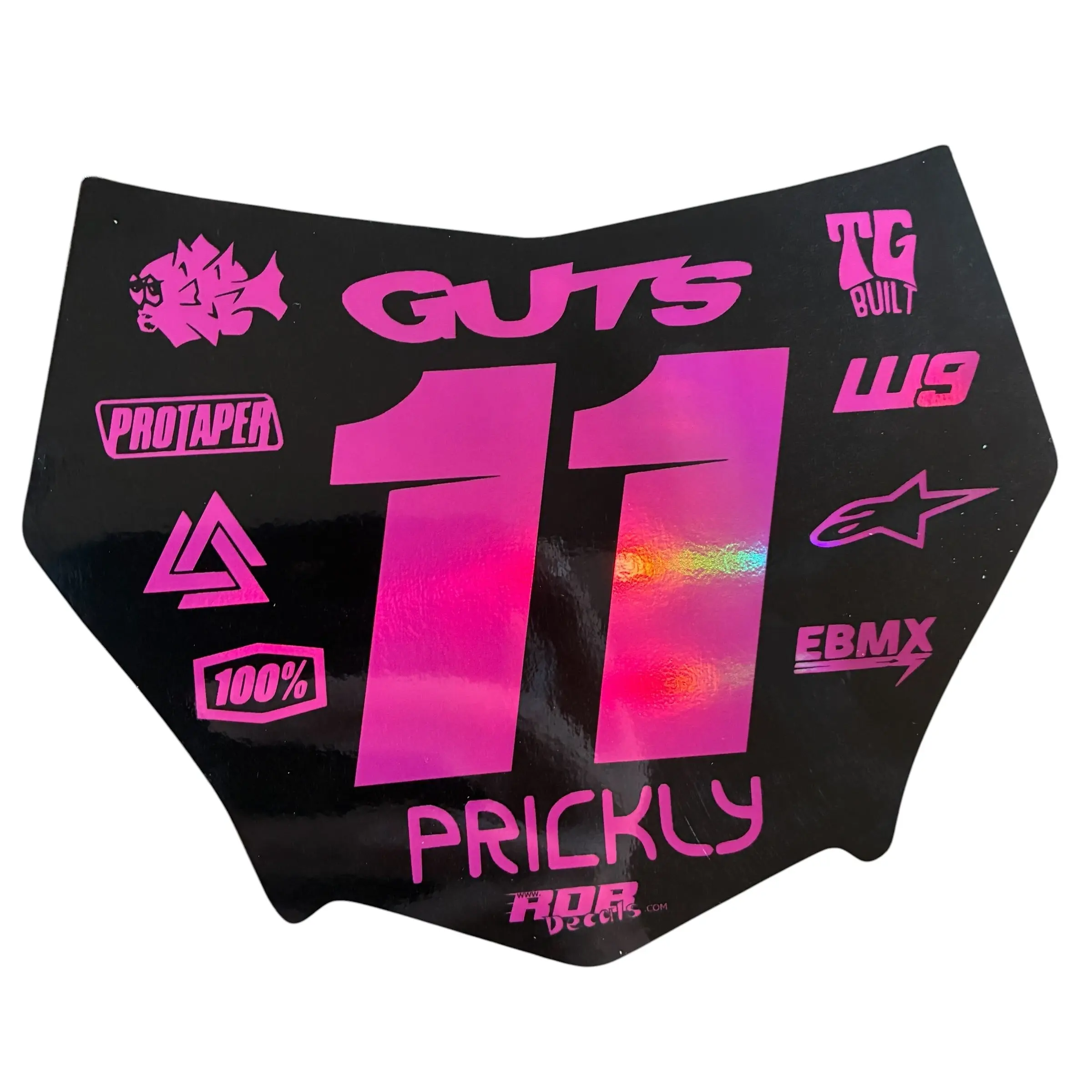 MotoCutz Plate Decal — 11 Logo — Pink Holographic Chrome