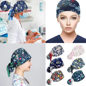 6Pcs Adjustable Scrub Work Caps, Floral Pattern Bouffant Nurse Hats, Versatile Headwear Accessories, Suitable for Beauty Spa, Facials, Gym, Cooking, Nursing