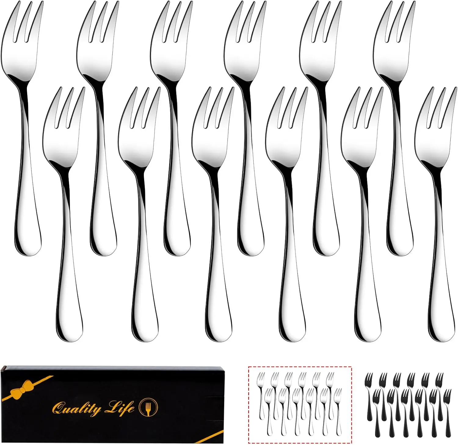 Dessert Forks Set of 12, 5.5Inches, Stainless Steel Cocktail Fork, Appetizer Small Forks, Fruit Salad Fork for Party, Hotel, Restaurant,Dishwasher Safe