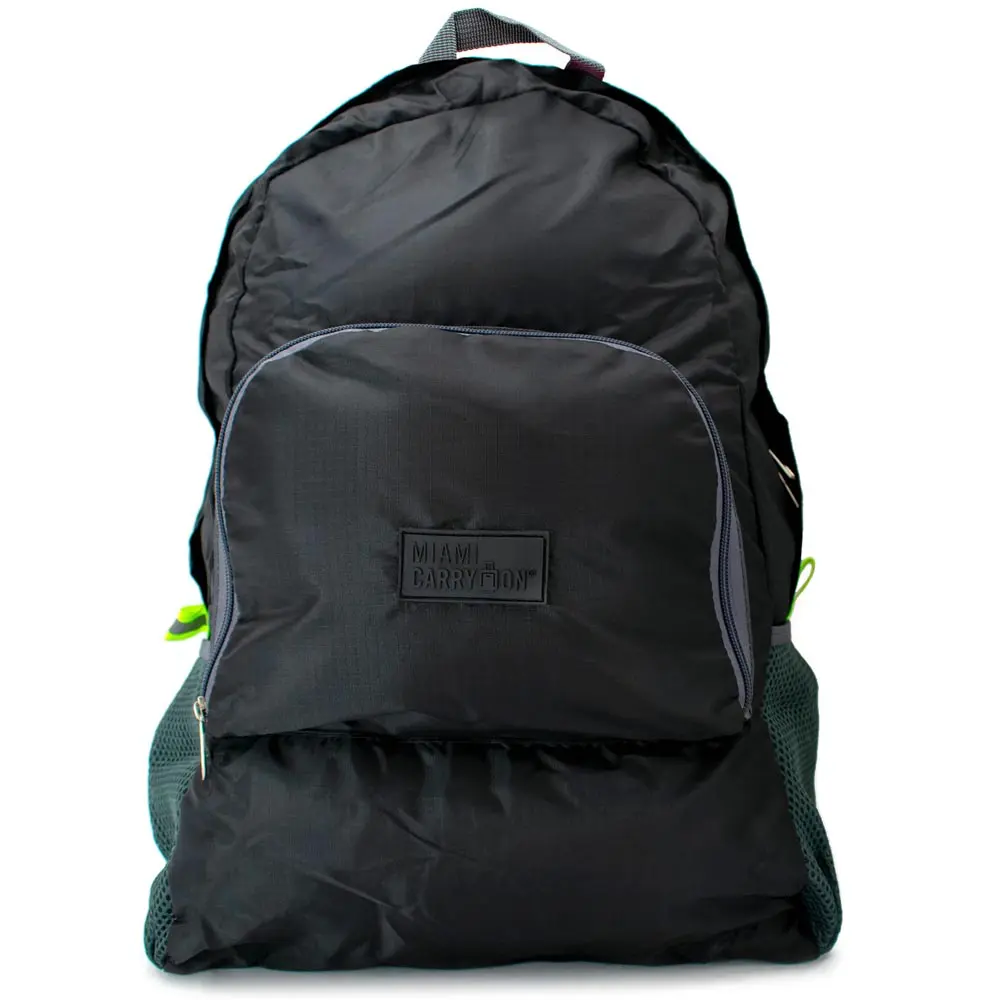 212 MAIN Miami CarryOn Backpack - Polyester, Water-Resistant, Foldable, Water Backpacks for International Travel, Gym, Camping, Great Strength and Durability (Black), Daypack