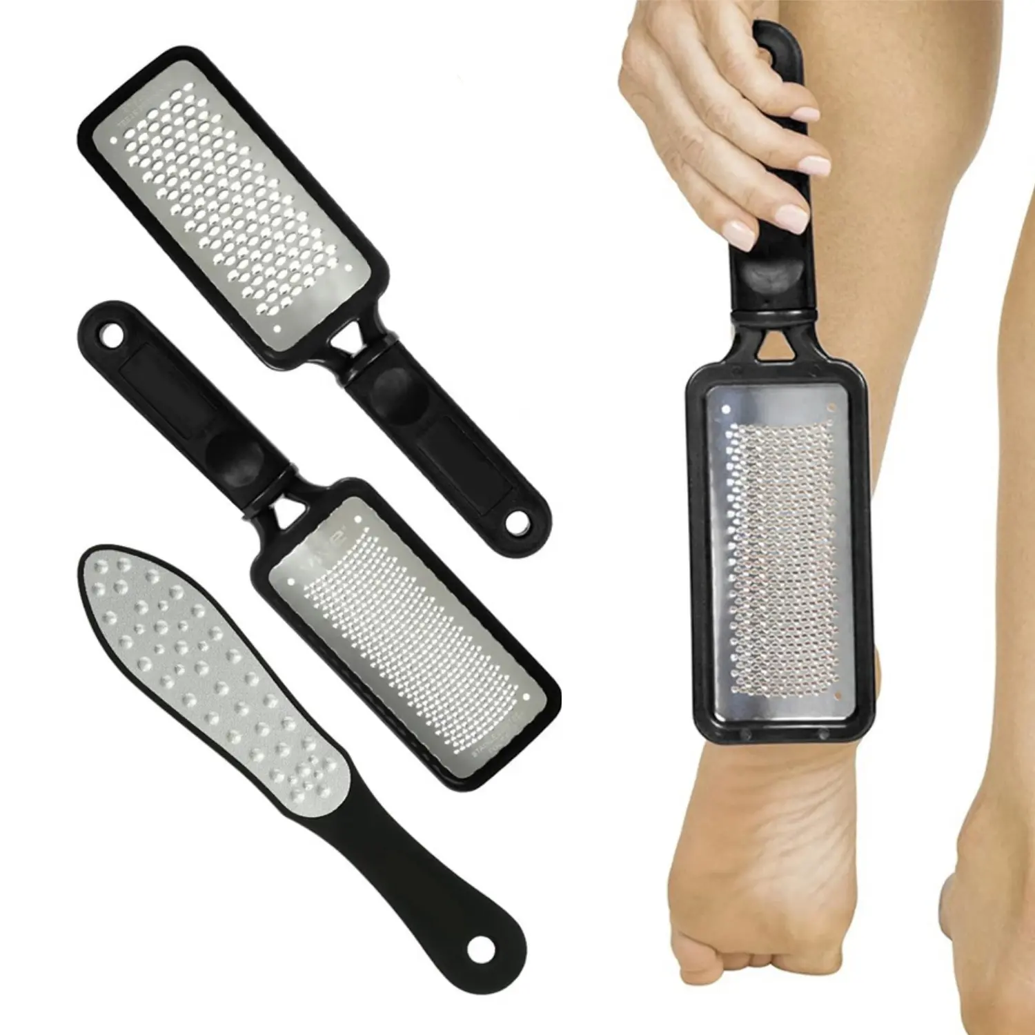 3Pcs Foot File - Feet Scraper for Dead Skin - Heel Grater, Callus Remover Scrubber Tool, Rasp for Cracked Heels - Stainless Steel Pedicure Filer for Men & Women - Use on Wet or Dry Skin - Home Improvement.