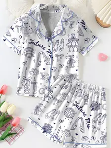 Women’s Future Mrs Bride To Be Gift In My Engaged Era Short Sleeve Satin Pajama Set, Pajama Engagement Pajamas for Bride, Satin Pajama Set