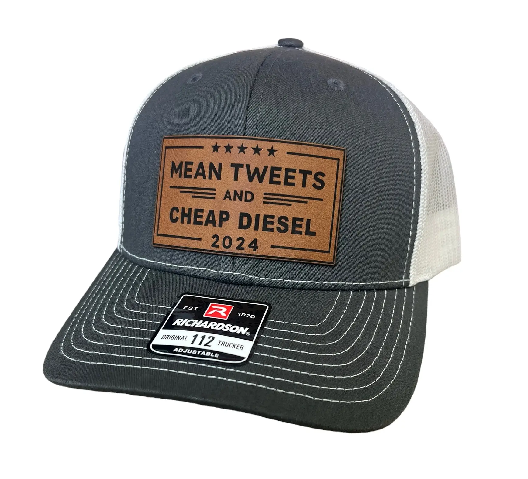 Mean Tweets Cheap Gas or Diesel Hat on Premium Leatherette Patch Richardson 112 Trucker Hat or Yupoong Classic TruckerFunny Hat Adult Hat
