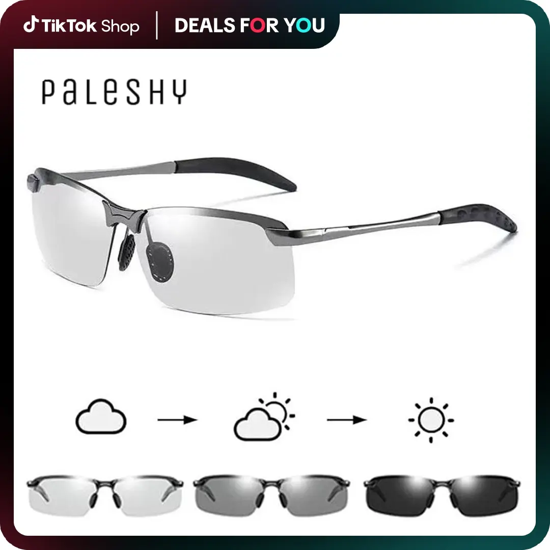 Paleshy Rectangular Polarized Sunglasses for Men, HD Photochromic UV400 Protection, Ultralight Eyewear, Fishing-Golf Outdoor Use, Includes Cleaning Cloth