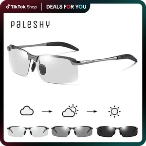 Paleshy Sleek Rectangular Polarized Sunglasses, HD Photochromic UV400 Protection, Ultralight Eyewear for Men, Fishing & Golf Outdoor Use, Sleek Rectangular Sunglasses