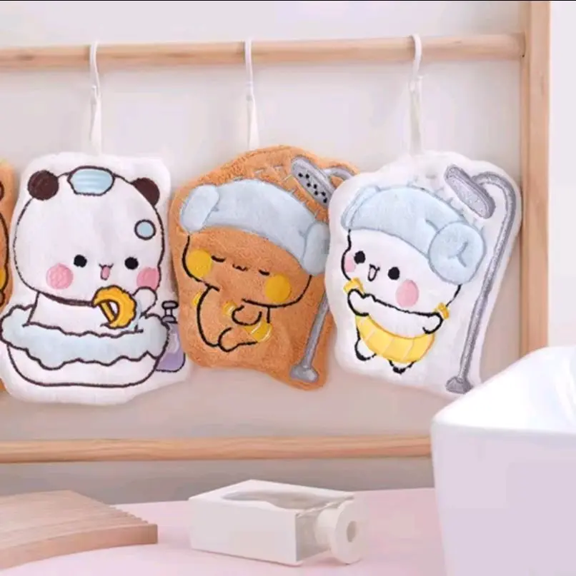 Bubu Dudu Set of 2 Bears Hand Towels | Thickened Toilet Bathroom Cartoon Hankerchief | Gift Hand Wipes Peripherals