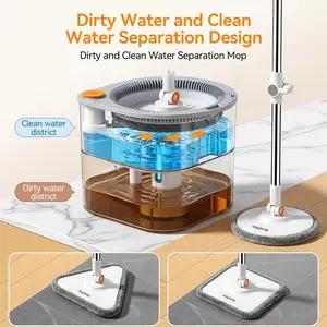 Joybos Spin Mop and Bucket Set with 3 Multi-Shape Pads, Clean & Dirty Water Separation System, Hands-Free Self-Cleaning Floor Mop, 360° Rotatable Head for Baseboard & Corner, Self-Standing Design