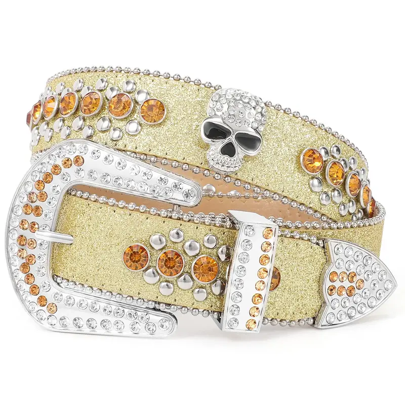 Rhinestone Skull Belt for Men Women Studded Belts Skull  display picture 1