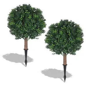 Faux Boxwood Bush Plants, Artificial Cypress Topiary Outdoor Plants with Spike,UV Resistant Faux Greenery for Porch, Balcony,Garden