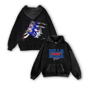 Josh Allen #17 Bills Casual Washed Hoodie | Cannon Arm QB Apparel, Bills Mafia Fan, Oversized Washed Rushing Vibe