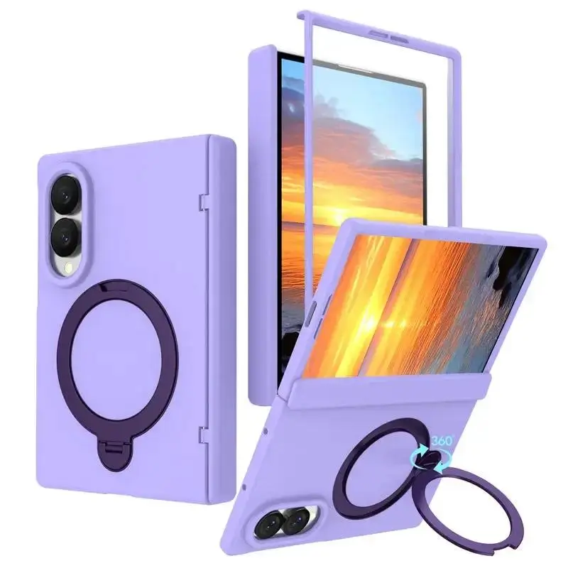 HAY Alloy Rotating Magnetic Stand Case & Tempered Glass Accessories For Samsung Galaxy Z Fold 8 Ultra, 7, 6 - Anti-Fingerprint, Drop Protection Cover