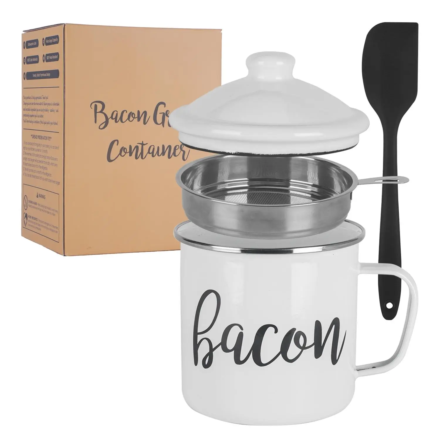 Reuse Bacon Grease Container with Strainer Kitchen Utensils