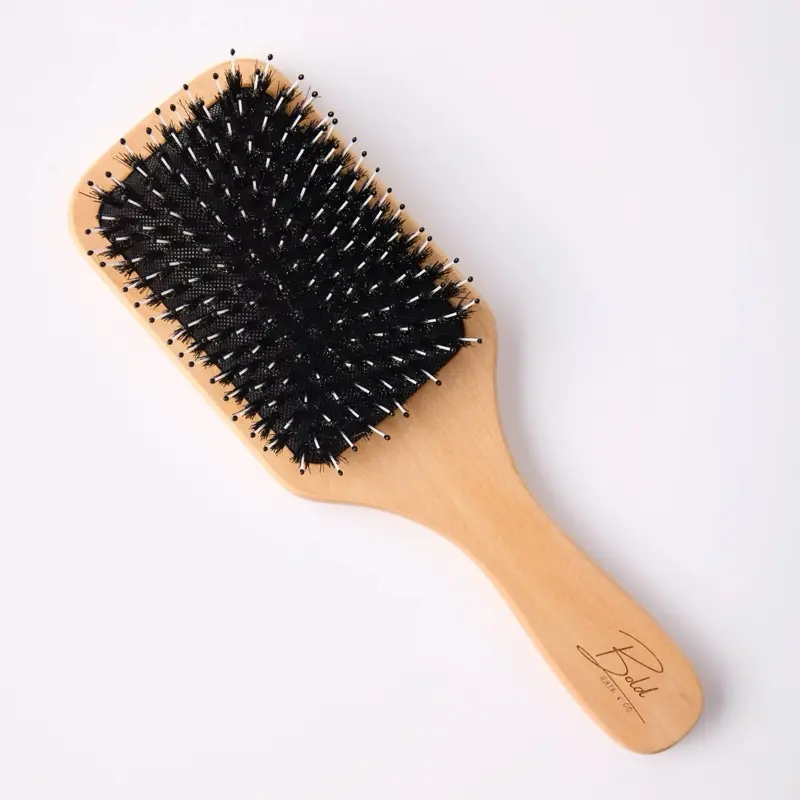 Bold Boar Hair Brush - Sleek Wood Design, Premium Detailing for Haircare & Styling