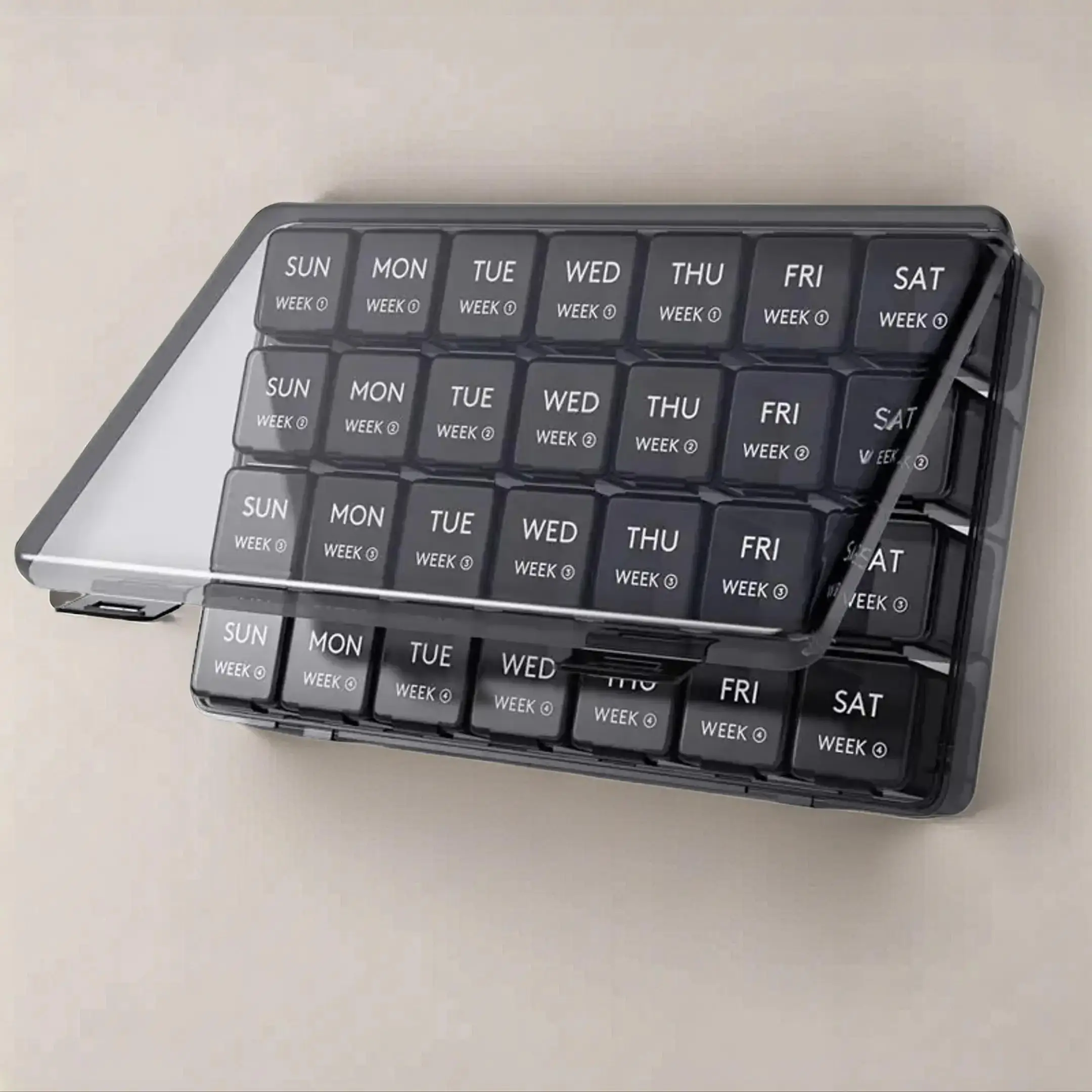 4 Week Monthly Pill Organizer, 1 Set 28-day Large Capacity Pill Storage Box, Portable Pill Organizer for Vitamin, Fish Oil, Supplement, Healthcare, Me