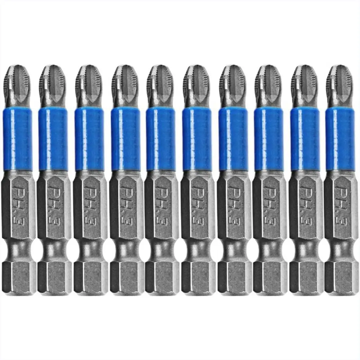 10-Piece Hex Shank Magnetic Anti-Slip Impact Screwdriver Bit Set - Heat-Treated High Alloy Steel for Extended Life, 50mm (2in) PH3 Straightening Phillips Bits, Precision Milled Cross Head, Good Concentricity, for Impact Drills, Hand Screwdrivers