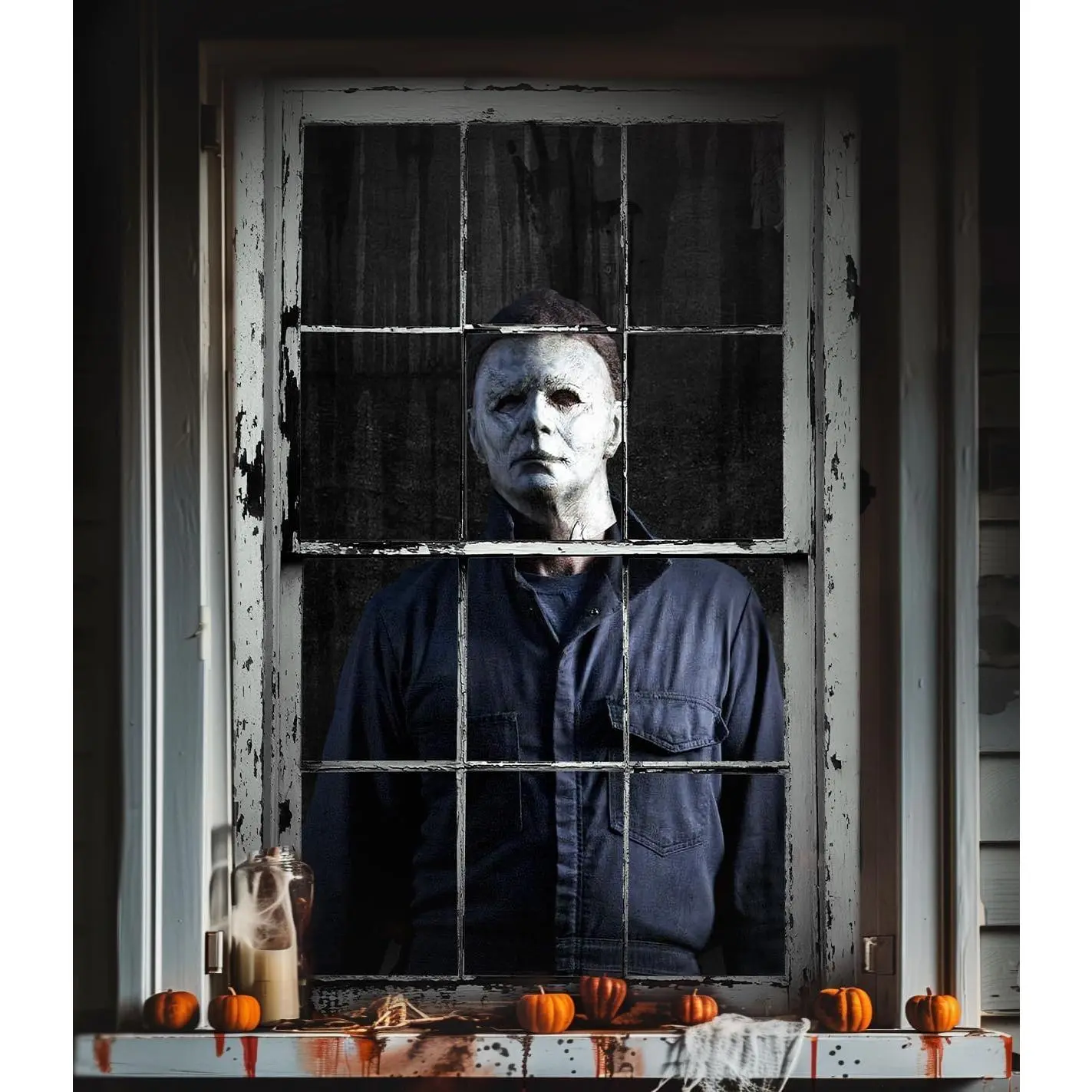Window Halloween Michael Myers Halloween Horror Curtain, Halloween Decoration,Window Door Cover Halloween Gift Halloween Decor