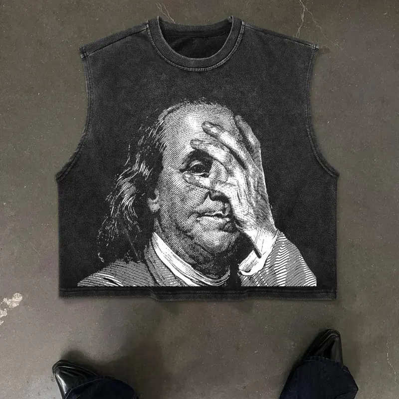 Men's Biden Round Neck Graphic Oversized Baggy Vest, Loose Street Fashion Casual Sleeveless Crew Neck Tank Top for Daily Wear, Men's Clothes for Summer, Socks