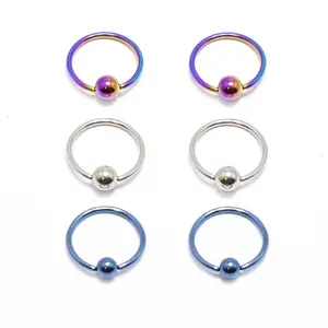 Captive Bead Ring 6pc 18G Anodized Titanium Nose Lip Ear Cartilage Septum CBR