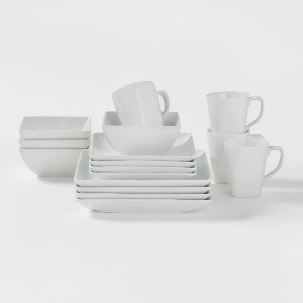 Square Rim Porcelain 16pc Dinnerware Set - Threshold Square Rim Porcelain 16pc Dinnerware Set - Threshold
