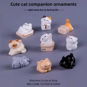 9pc 2026 New Cute Cat Resin Figurine, Cartoon Kitten Decorative Ornament, Ideal for Micro Landscape, Desktop Decoration