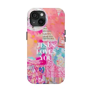 Pink Preppy Collage – "Jesus Loves You, I Love You To Pieces" Colorful School Girls Phone Case,phone Case,phone Case Suitable for Iphone 11/12/13/14/15/16/17 Pro Promax Plus Air and Samsung S22/S23/S24/S25 Plus Ultra Fe