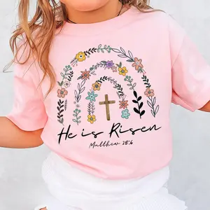 He Is Risen Floral Cross Graphic Youth & Adult T-Shirt, Christian Easter Faith Tee Matthew 28:6 Religious Spring Holiday Gift Trendy Shirt, Youth Girl shirt, Easter day shirt, Birthday Gift