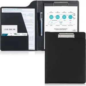 A4 Leather Padfolio Clipboard Folder Portfolio, Professional Business Portfolio Folder for Interview Resume Office Conference -Black