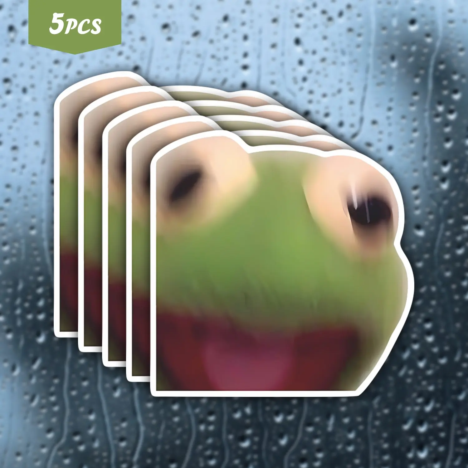 5Pcs "Blurry Kermit Meme" Funny Kermit the Frog Waterproof Vinyl Sticker, Self-Adhesive Decal, Suitable For Water Bottles, Laptops, Cars, Tablets, Ideal For Meme Lovers, Pop Culture Fans And Humorous Aesthetic Enthusiasts, Universal Car Sticker