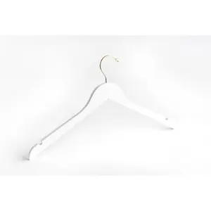 White Wooden Hangers with Gold Hook - Luxury Wooden Hangers - Pack of 25, 50 or 100 Wood Clothes Hangers for Home Organizing and Storage, Custom Wedding Hanger Designers, and Retail Stores